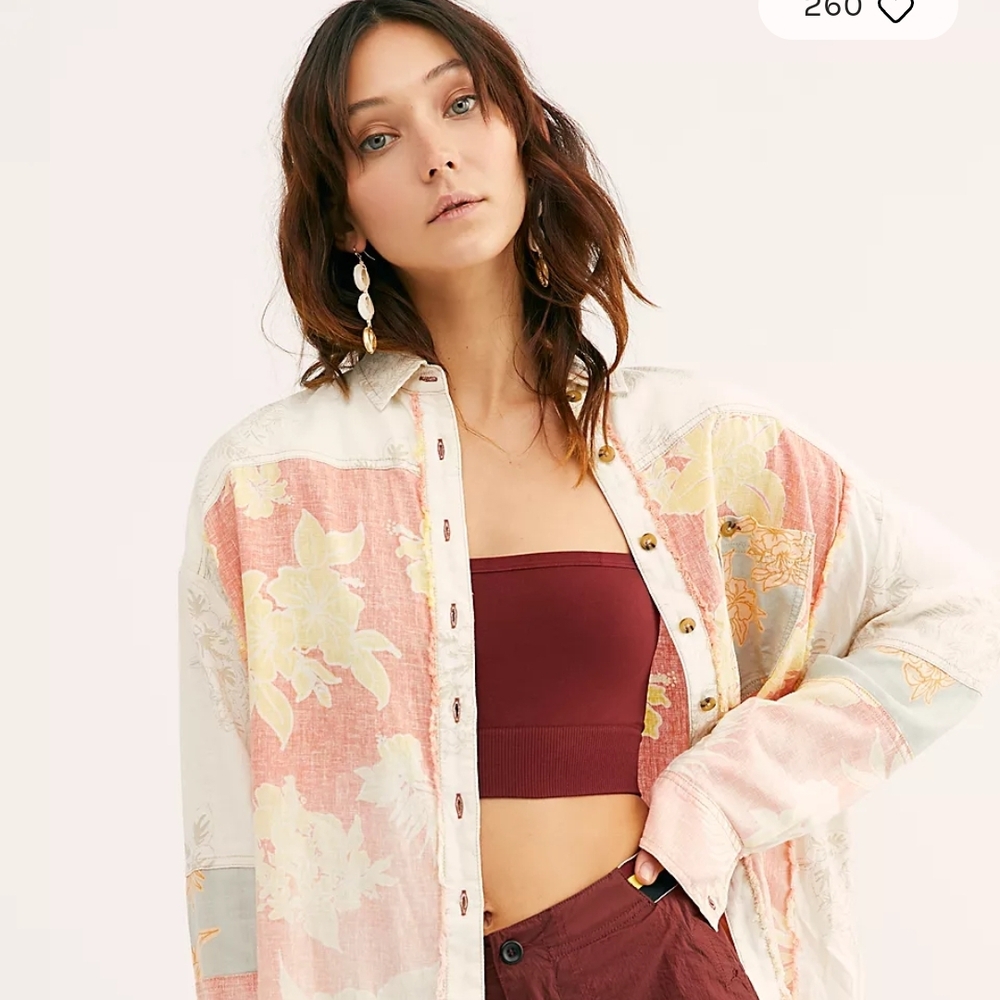 We The Free Tropical Printed Button Down Shirt, slouchy silhouette. NWOT